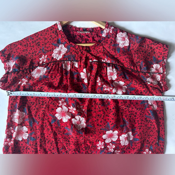 ZADIG & VOLTAIRE BLOUSE TERSON RED FLORAL PRINT SILK SIZE LARGE SHORT SLEEVE - Picture 10 of 11